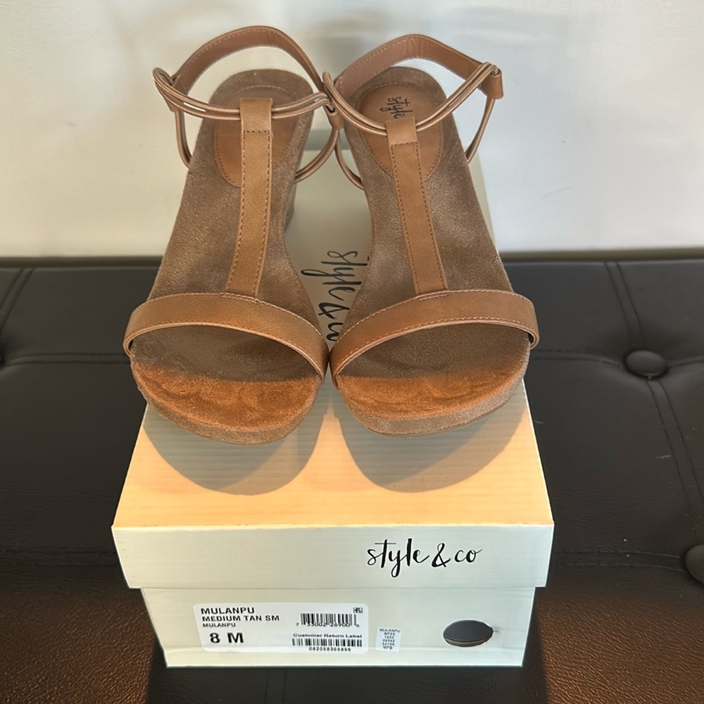Style & Co Tan Mulan Wedges 8M